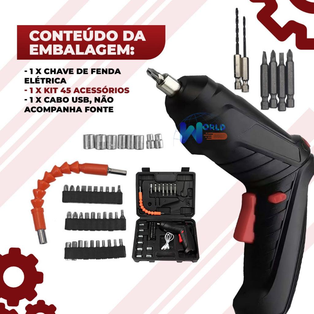 kit Parafusadeira/furadeira 48 Pçs À Bateria Carregador Usb (Dupla posição) Oferta especial - Tartaruga Shop