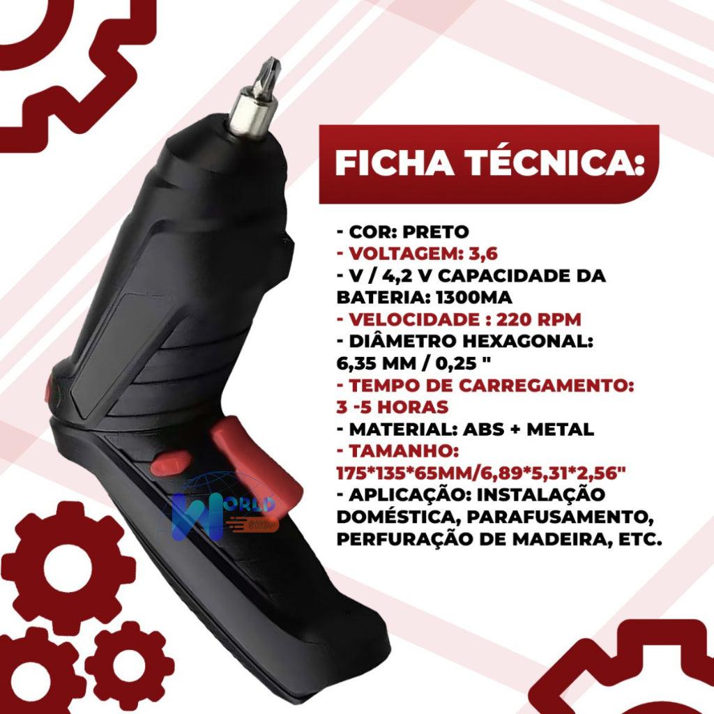kit Parafusadeira/furadeira 48 Pçs À Bateria Carregador Usb (Dupla posição) Oferta especial - Tartaruga Shop