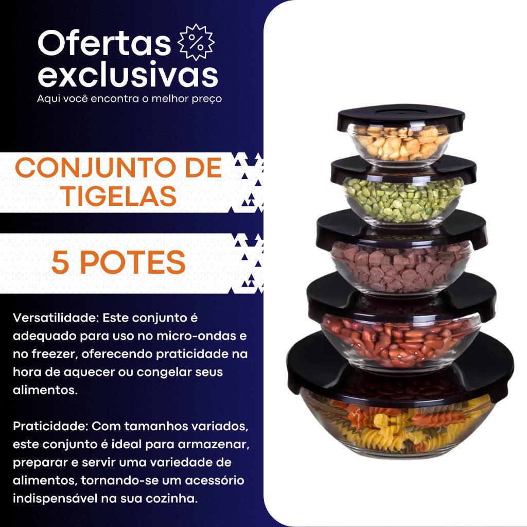 Conjunto Tigela Vidro Marmita Tampa 5 Peças - Tartaruga Shop