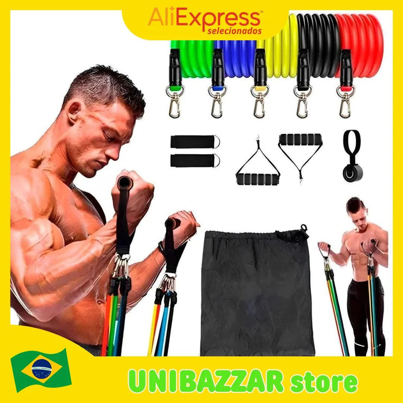 Kit 11 Elasticos Funcionais para Treino e Exercicios. - Tartaruga Shop