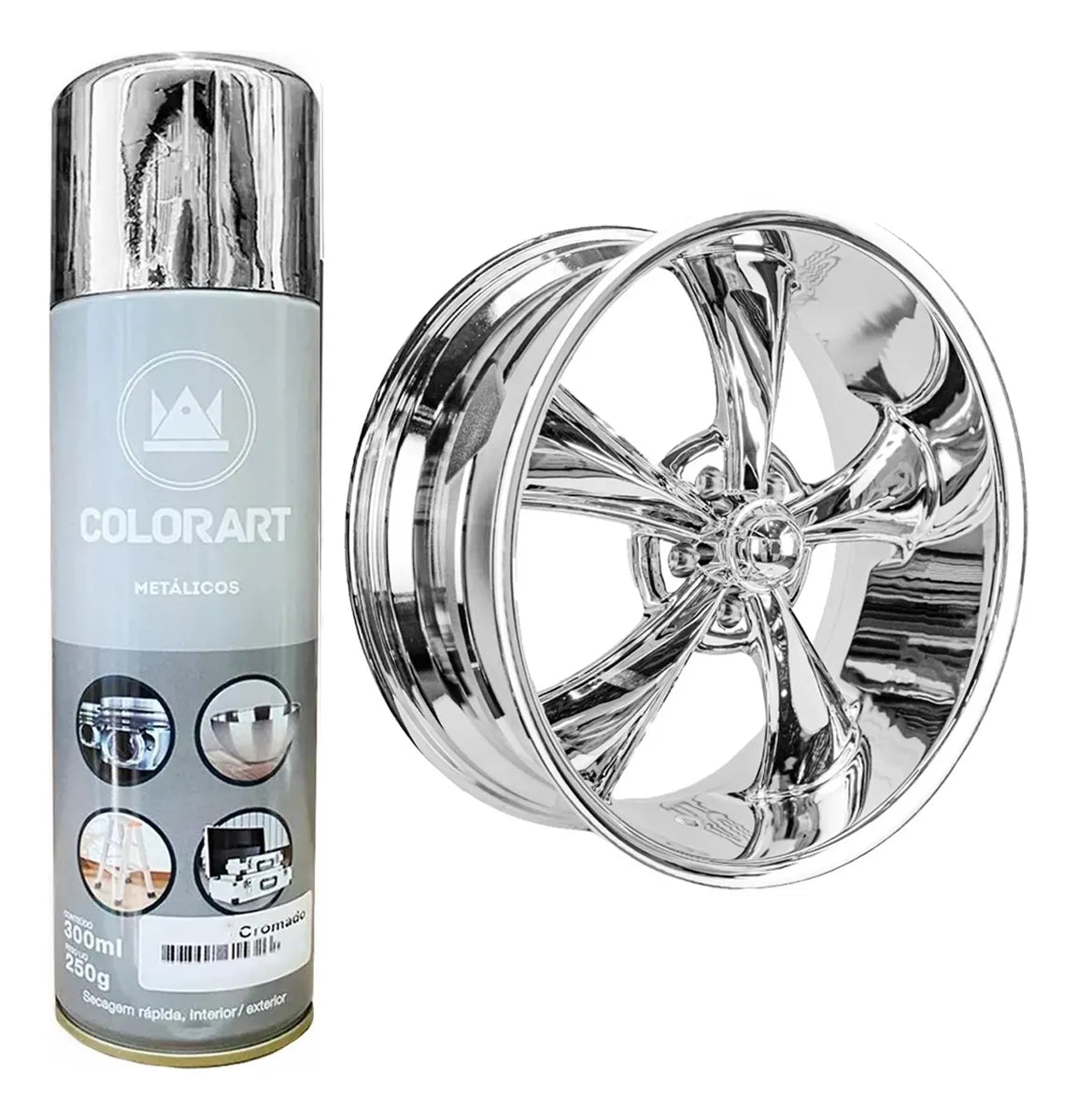 Spray Cromado Automotiva Alta Temperatura Carro Moto Roda 300ml