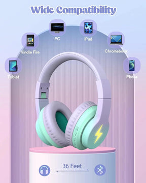 Seenda Bluetooth Wireless Headphones for Kids Boys Girls iPad Tablet School Airplane Over Ear LED Wired Headset with Mic - Tartaruga Shop