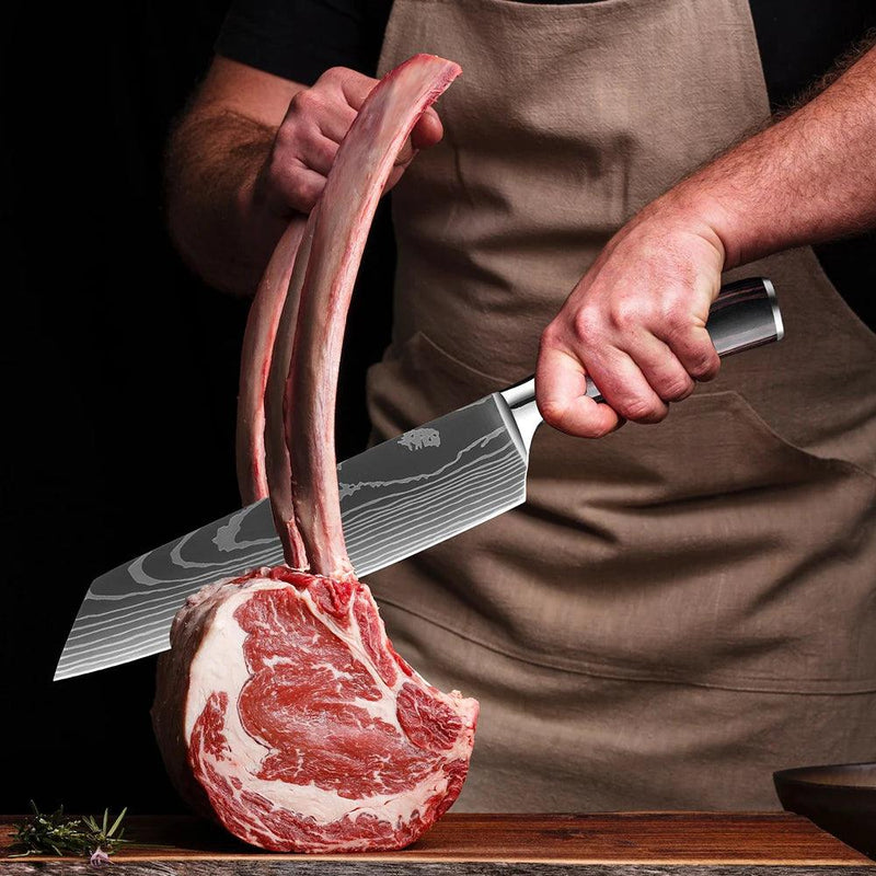 Conjunto de facas de cozinha 9 Peças, aço inoxidável, cabo ergonômico de madeira. - Tartaruga Shop