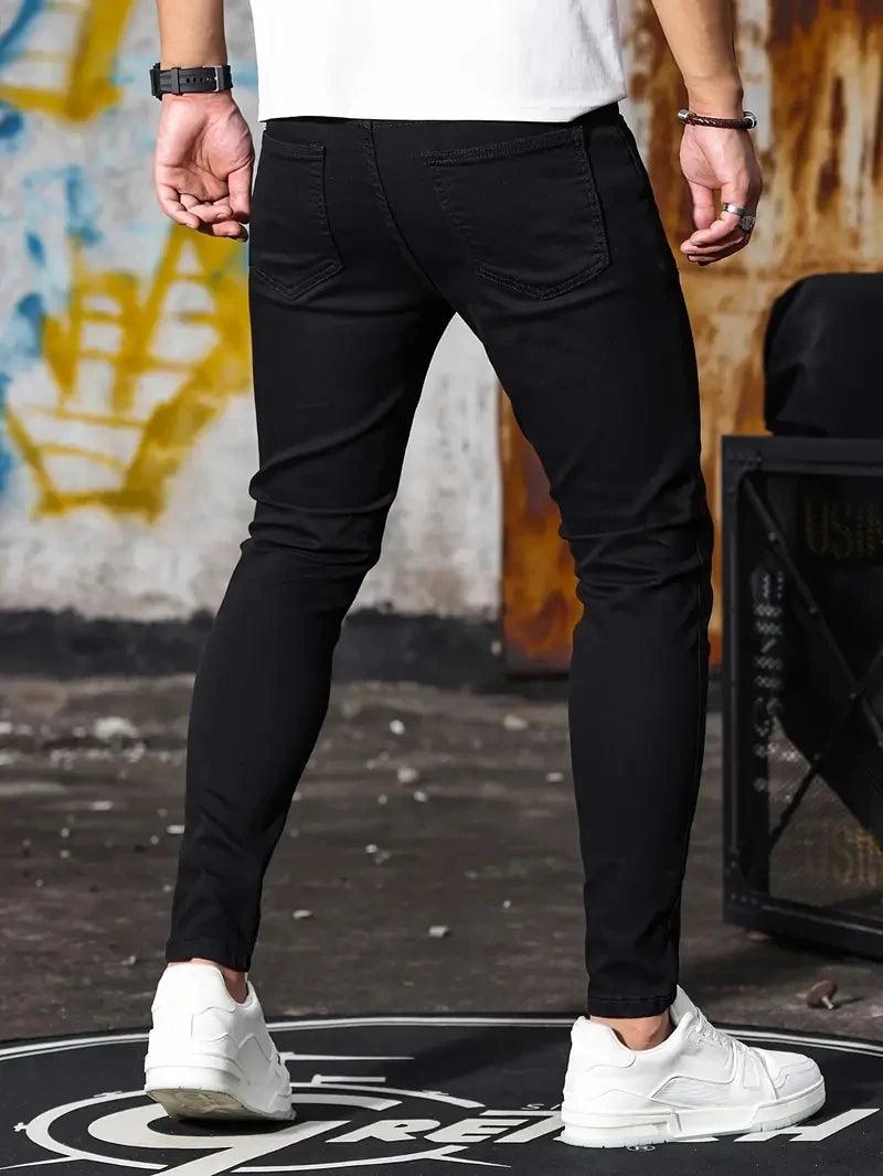 Calça Jeans Masculina Retrô Com Zíper, Jeans Skinny Para Homens - Tartaruga Shop