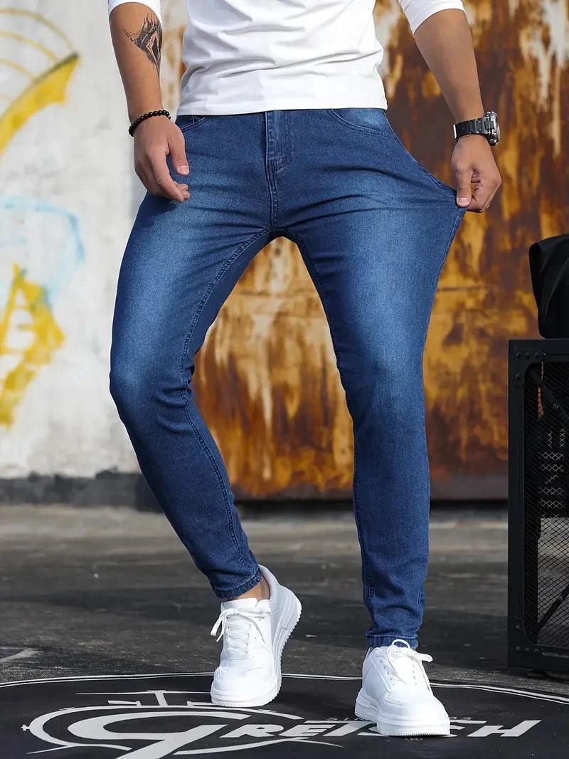 Calça Jeans Masculina Retrô Com Zíper, Jeans Skinny Para Homens - Tartaruga Shop