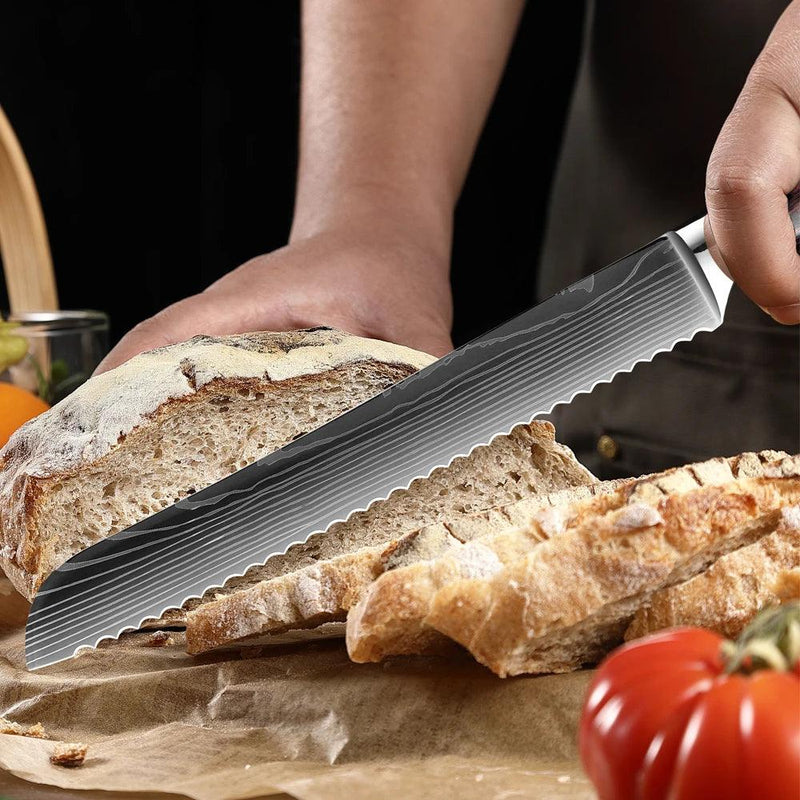 Conjunto de facas de cozinha 9 Peças, aço inoxidável, cabo ergonômico de madeira. - Tartaruga Shop