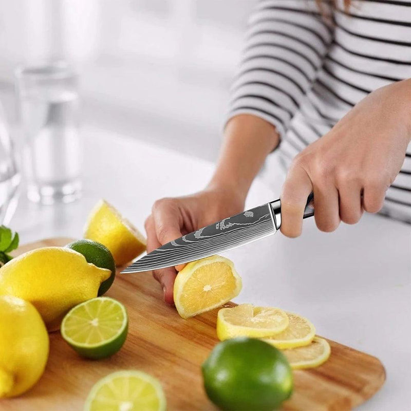 Conjunto de facas de cozinha 9 Peças, aço inoxidável, cabo ergonômico de madeira. - Tartaruga Shop