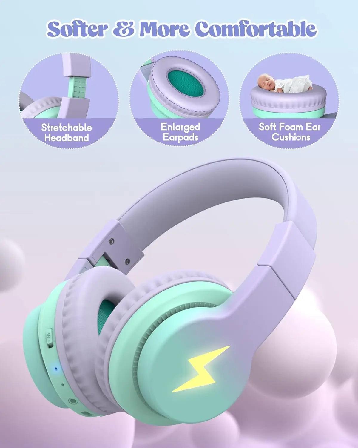 Seenda Bluetooth Wireless Headphones for Kids Boys Girls iPad Tablet School Airplane Over Ear LED Wired Headset with Mic - Tartaruga Shop