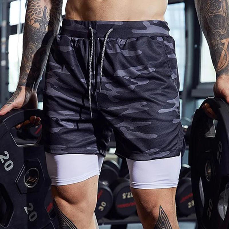 Calções masculinos de plataforma dupla, roupas esportivas 2 em 1 - Tartaruga Shop