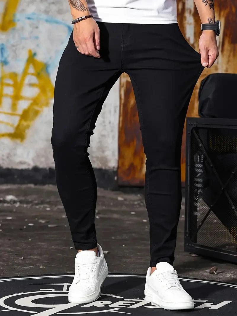 Calça Jeans Masculina Retrô Com Zíper, Jeans Skinny Para Homens - Tartaruga Shop