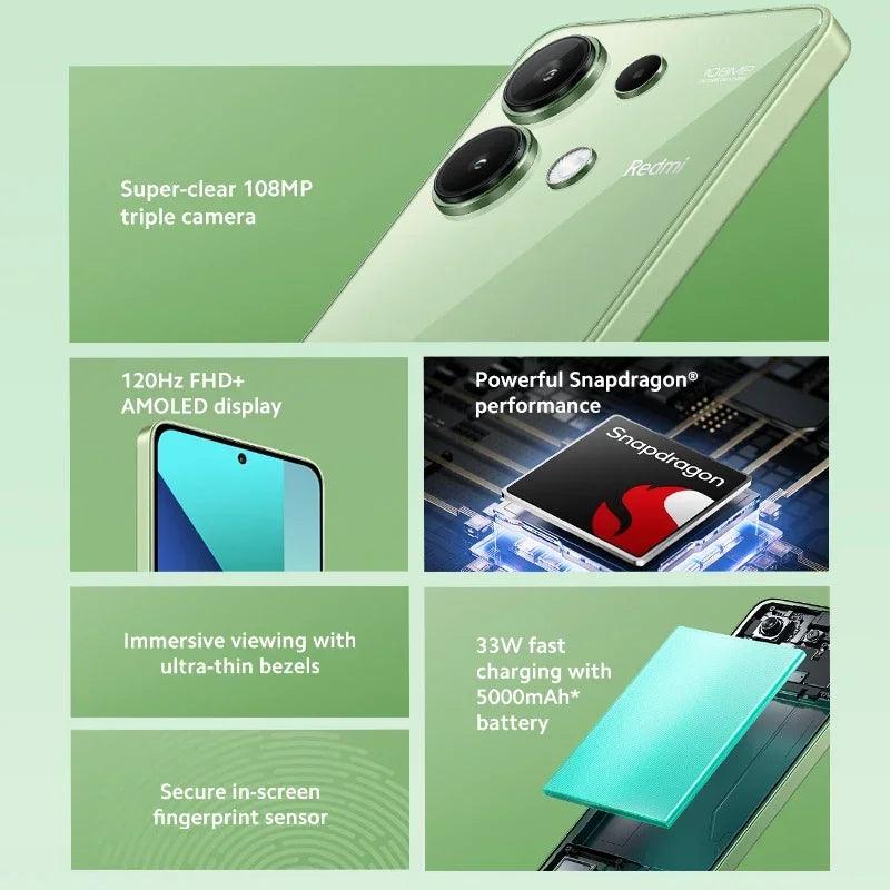 Xiaomi Redmi Note 13 Snapdragon 120Hz performance 685 FHD + AMOLED display fast Charging - Tartaruga Shop