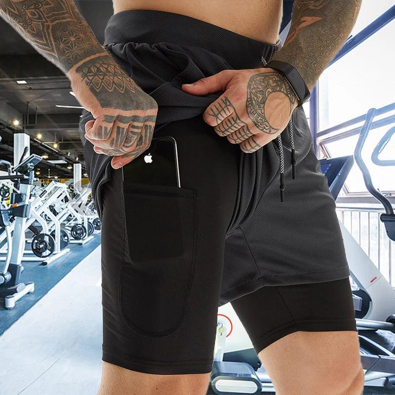 Calções masculinos de plataforma dupla, roupas esportivas 2 em 1 - Tartaruga Shop