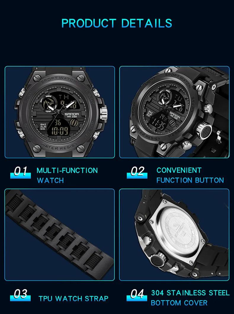 Relogio Sandra Masculino Digital Analogico, Design Moderno 2024 - Tartaruga Shop