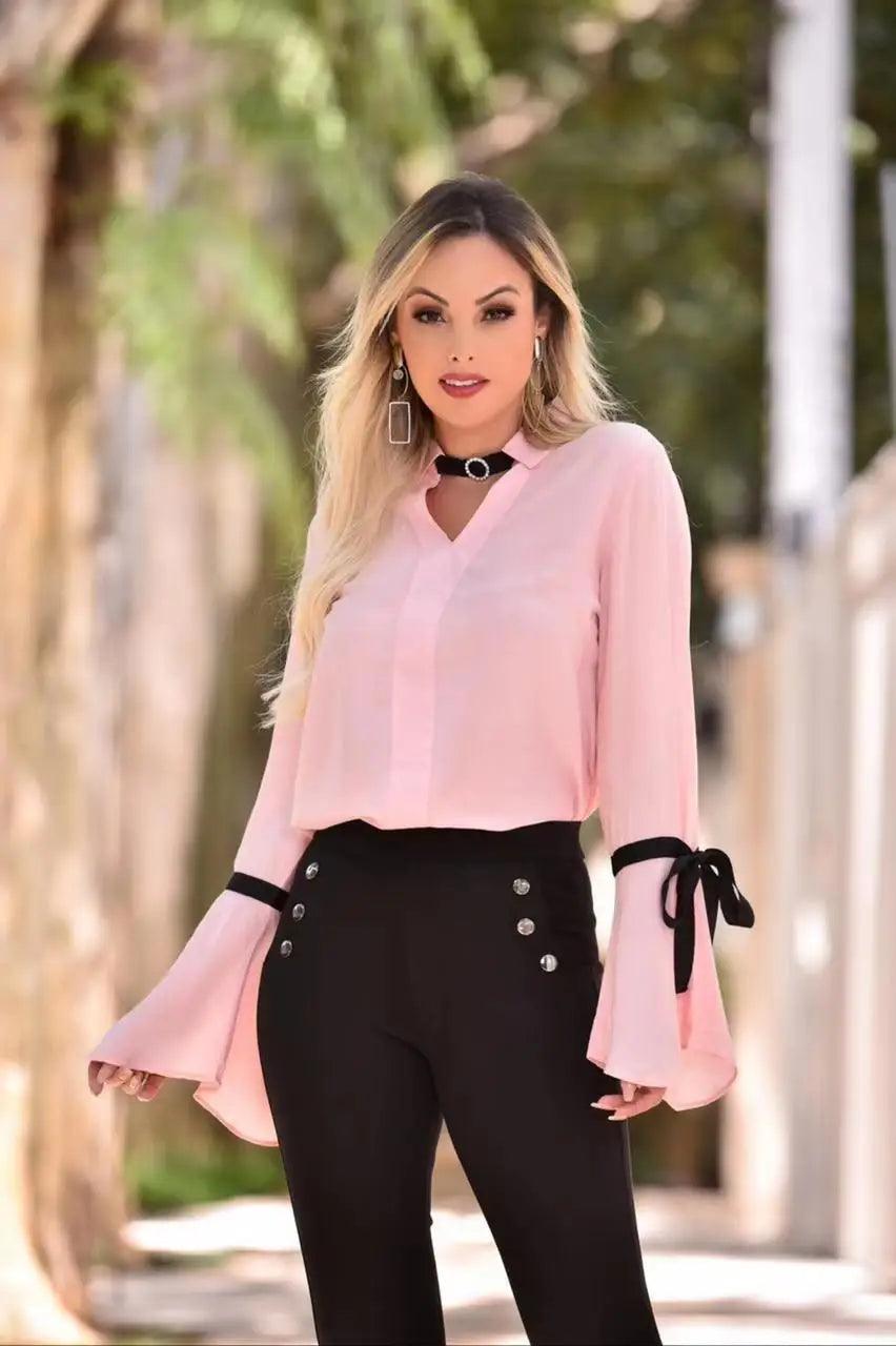 Camisa Blusa Feminina Manga Longa Flare Social Linda Diversas Cores e Tamanhos - Tartaruga Shop