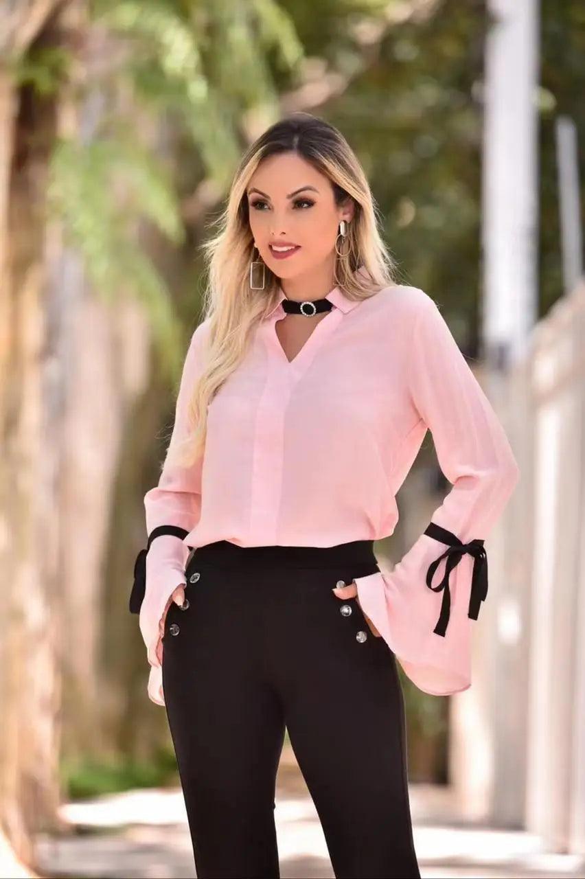 Camisa Blusa Feminina Manga Longa Flare Social Linda Diversas Cores e Tamanhos - Tartaruga Shop