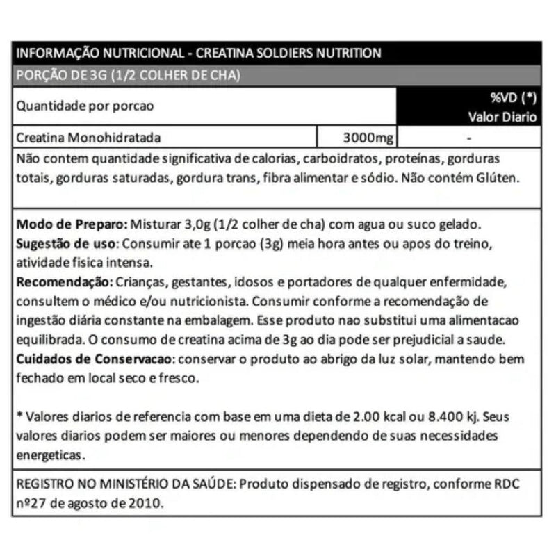 Creatina Monohidratada 150g- 100% Pura Importada - Soldiers Nutrition - Tartaruga Shop