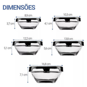 Conjunto Tigela Vidro Marmita Tampa 5 Peças - Tartaruga Shop